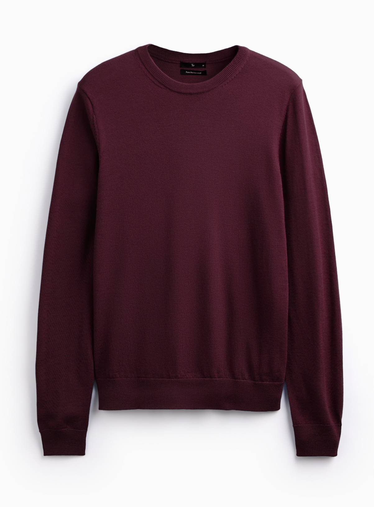 Dark Red Merino Wool Crew Neck Jumper M - Image 3